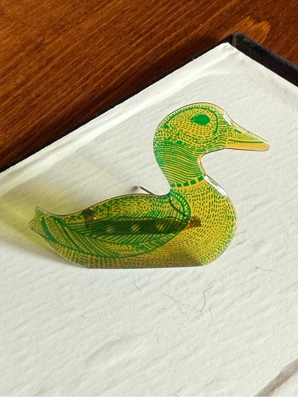 Abraham Palatnik Duck Brooch Luicte Green Mid Century Modernist Pin